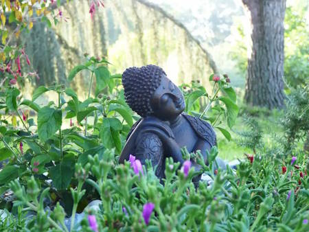 statue de Bouddha dans le jardin de Gaïa Tree — secteur Hossegor